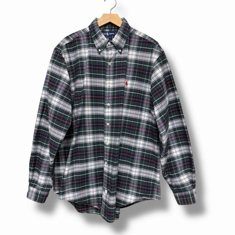 Polo Ralph Lauren Shirt Cotton Oxford Long Sleeve Classic Fit Blue Red Plaid XL